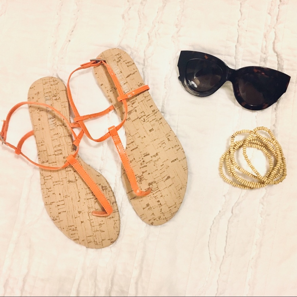 🍊Orange Summer Flat Sandals Cork Soles